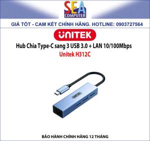 Hub Chia Type-C sang 3 USB 3.0 + LAN 10/100Mbps Unitek H312C