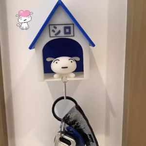 Kawaii Cartoon Crayon Shin Chan Nohara Shiro Key Hanger Decoration Anime Dog House Key Chain Anti Loss Keyring Wall Door Decoration Gift