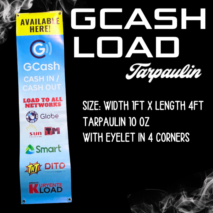 GCASH LOAD TARPAULIN | 1x4ft with eyelet in corners | Lazada PH