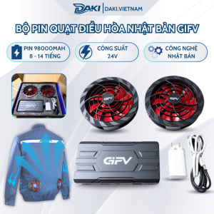 Bộ Pin Quạt Áo Điều Hòa GiFV 24V Pin 98000mAh Dùng 8–14H Full Phụ Kiện 2 Quạt 9 Cánh Gió Mạnh Làm Mát Nhanh Chạy Êm 6 Mức Gió Tùy Chỉnh Phù Hợp Công Nhân Lao Động Ngoài Trời Đi Công Trình Dễ Sử Dụng Pin Dung Lượng Lớn Tiện Lợi