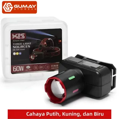 HEADLAMP H2S Senter Kepala 3 Cahaya LED Laser 60w 3Light Pro