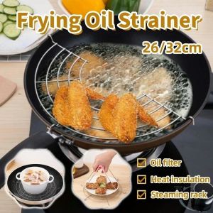 26/32cm Frying Filter Rack Stainless Steel Oil Drainer Steaming Rack Oil Mesh Colander Kitchen Tool