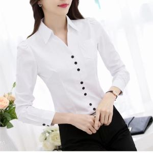 S-4XL High quality Womens long sleeve white black cotton shirt suitable for office