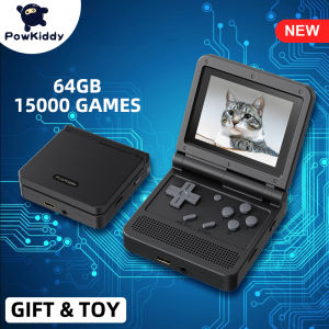POWKIDDY v90 Black Version 3-Inch IPS Screen Flip Handheld Console Open System Game Console 16 Simulators PS1 Childrens gifts rud