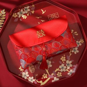 SYBILX Brocade Cloth Tassel Brocade Red Envelope Spring Festival New Year Blessing Words New Year Money Bag Chinese Style 2025 Money Pocket Chinese Wedding