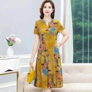 Explosive Womens Clothing Mom outfit dress Summer wear dresss formal noble Western style Medium and long section Short Sleeves Dresses