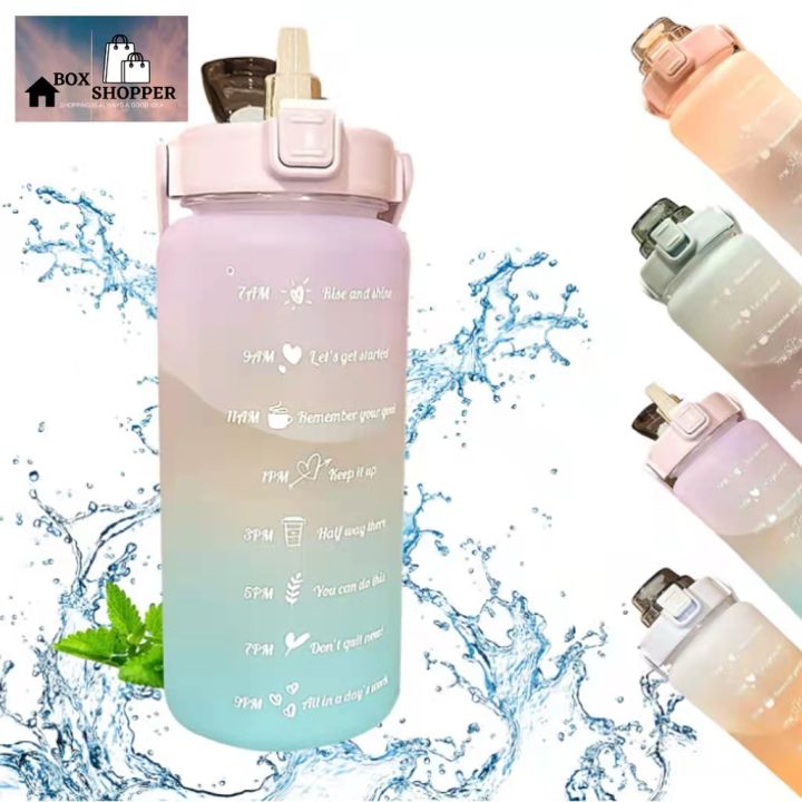 2L PASTEL Motivational Water Bottle with Time Marker & Straw-BPA Free ...