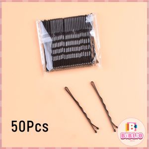 Biblio【Ready in Stock】 50pcs/pack Black Hair Clip Lady Hairpins Curly Wavy/Plane Grips Hairstyle Hairpins Women Bobby Pins