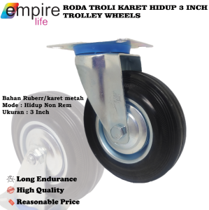 Roda Trolley Karet 3 inch Hidup Non rem