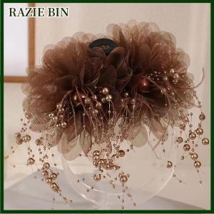 RAZIE BIN 1PC thanh lịch lưới hoa tóc clip cho phụ nữ thanh lịch ngọc trai tua cá mập Clip
