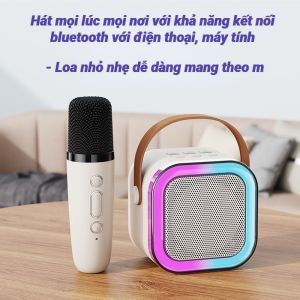 Loa Bluetooth Karaoke Mini K12 kèm mic không dây công suất 10W Có Đèn led Loa Karaoke Loa Bluetooth gia đình Cực Tiện Lợi