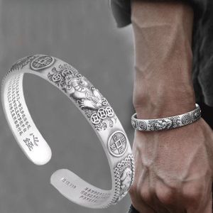 Lucky Charm PiXiu (PIyao) with Money Coin Amulet Vintage Silver Bracelet for Men and Women Fashion Jewelry Couple Bracelet
