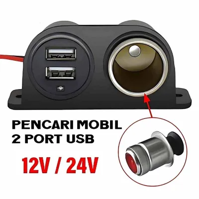 Adapter Charger Mobil 2 USB Port + Cigarette Lighter Plug Adapter 3.1 A