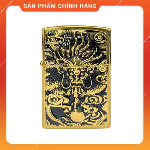 Hộp Quẹt Bật Lửa Zorro Z91226 Họa Tiết Rồng Cuộn Mây Đẹp Độc Lạ Màu Vàng - Dùng Xăng Bấc Đá Cao Cấp