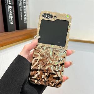 Plating Tin Foil Wrinkle Case for Samsung Galaxy Z Flip 6 5 4 3 flip6 ZFlip Water Ripple Solid Color Ultra Slim Shockproof Cover