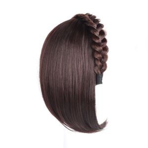 NBANLIKE Hair Hoop Twist Braided Fishbone Hairpiece Korean Style Clip in Half Headband Wig Heat Resistant Fiber Fake Hair Wig Replacement Block Women