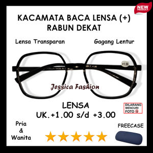 Kacamata Terbaru - Kacamata Model Hexagonal Lensa Rabun Dekat - Kacamata Lensa Plus - FRAME MIKA HITAM  - Ready +1.00 s/d +3.00 - FREE CASE -UNTUK PRIA DAN WANITA