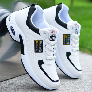 Korean white shoes chunky sports sneakers for men leather material combination semi Mens Casual Shoes Sports Lowcut Top trending sneakers
