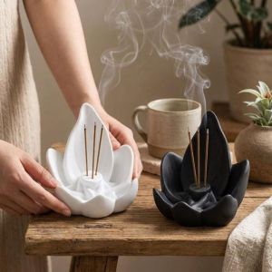 ERMENLED Creative Lotus Incense Burner Floral Petal Structure Incense Cone Holder Freestanding Aromatherapy Burner Home Fragrance