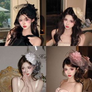 GENENIC Flower Feathers Fascinator Hat Sweet Hairpin Funeral Headdress All-match Elegant Veil Hat Headwear Lady/Bride