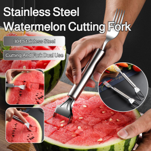 304 Stainless Steel Watermelon Fork 2 In 1 Doublehead Fork Salad Melon Cutter For Kitchen Gadget