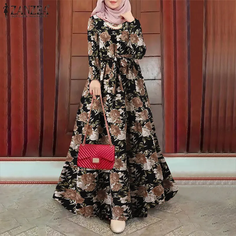 Over Size Long Sleeve Printed Floral Tops Muslim Modest Abaya for