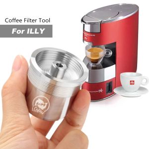 【i Cafilas】[YI0B] Reusable Coffee Capsule Refillable Pods Stainless Steel Reusable Filters Cup Dripper Tamper Crema Maker for Illy Machine X7.1X8X9IllY3IllY3.2IllY1.1IllY5