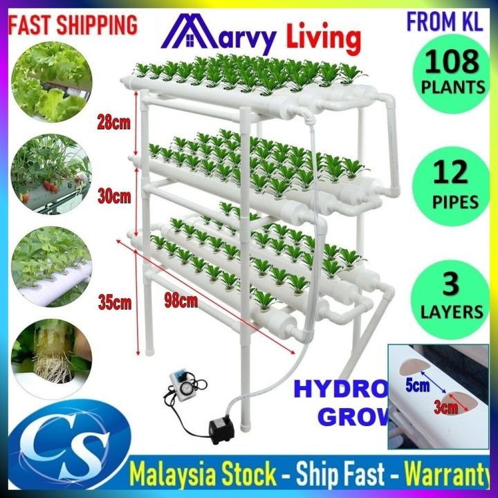 CSMall : 108 Holes 3 Layer and 12 Pipes Hydroponics Hydroponic Farming ...