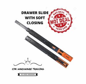 ReadyStock Cabinet Heavy Duty Soft Closing Ball Bearing Extension Drawer Slide 12"-24" ( 45mm )(2Batang / Set )( Black )