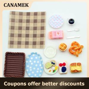 【 CANAMEK 】 1Set Dollhouse Mini Breakfast Play Dim Sum Bread Jam Plate Model Miniature Kitchen Cooking Baking Model DIY Doll Accessories