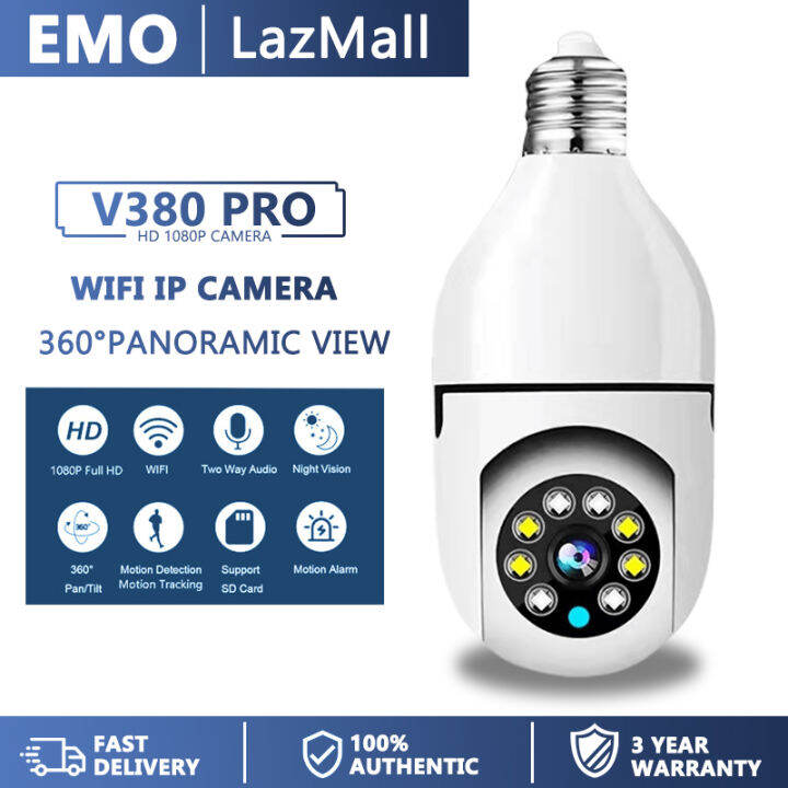 EMO V380 PRO 360° Rotate Light Bulb Shape Auto Tracking Smart Camera HD ...