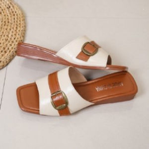 [Free Shipping] Plus-Size WomenS Summer New High-Heeled Sandals Fashionable Square-Toe Slip-On Sandals For Outdoor Wear