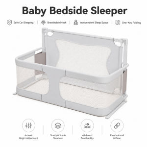 Multifunctional 2-in-1 Baby Crib: Portable Foldable Bedside Sleeper & Bassinet. Features breathable mesh panels for safe co-sleeping a collapsible design a bedside co-sleeper cradle function and high-security guardrails. Suitable for ages 0–36 months.