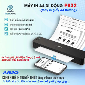 Máy in di động A4 P832 /Pin sạc /in qua Bluetooh USB/ In giấy A4 thường /Kết nối in qua điện thoại latopPC..