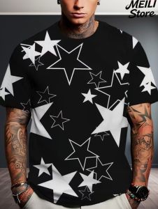 Mens T-Shirt Star Element Printed Short Sleeve T-Shirt for Men Fashion Tops O-Neck Lucky Tee Summer Daily Design Mens Clothing