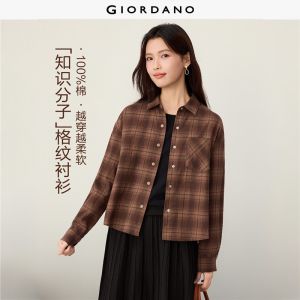 Giordano Women Cotton flannel long sleeve plaid shirt Free Shipping 05346872