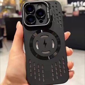 Ốp tản nhiệt rỗng cho Magsafe cho iPhone 16 15 14 13 12 11 Pro Max Plus giá đỡ ống kính lật lên vỏ mềm từ tính