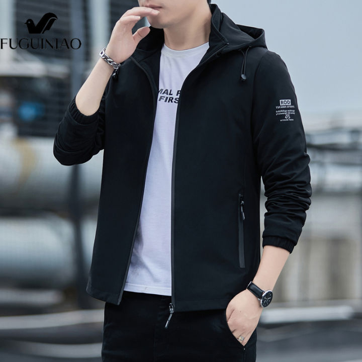 FUGUINIAO Men's Jacket Korean Version Trend Casual Hooded Jacket Fashion  All-match Thin Section Detachable Hat Men's Jacket Lazada PH