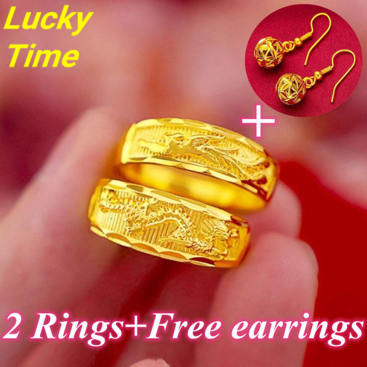 (1 Pair) Pure 18k Saudi Gold Ring Pawnable Legit Original Ring for Women  and Men Dragon and Phoenix Wedding Rings for Couples Promise Ring  Engagement