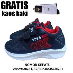 Sepatu Sneaker Sekolah Anak Laki Laki Cowok Cewek Perempuan Kecil Tanggung Usia Umur kelas  PAUD TK SD SMP SMA Warna Hitam Tali Perekat Rekat Velcro 1 2 3 4 5 6 7 8 9 0 Tahun-KIDZTUBS2206