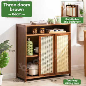 Bamboo Kitchen Cabinet Storage Rack With Rattan Door 86/117CM Microwave Ovens Cabinet Kabinet Dapur 橱柜/储物柜