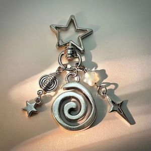 FGJEB Black White Rockstar Keychains Star Shaped Lucky Black 8 Spider Web Keychain Phone Charm Handmade Y2k Pendant Jewelry Gift
