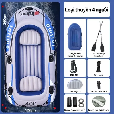Thuyền hơi thuyền phao xuồng bơm câu cá INTIME 3-4 người lớn dày rộng cao cấp chắc chắn