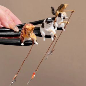 PTK52 ตกปลาแมวตกปลา ไม้ติดผม พู่ห้อยคอ ไม้จันทน์สีดำ กิ๊บติดผม Hanfu ของเก่าแบบโบราณ แท่งมัดผม สำหรับเด็กผู้หญิง