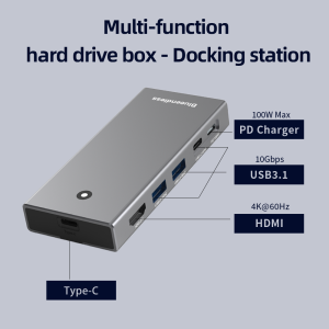 Kebidumei M2 SATA  M.2 NVMe SSD Enclosure with USB C hub Laptop Docking Station 4K 60Hz HDMI-Com USB3.2 100W PD SDTF 10Gbps