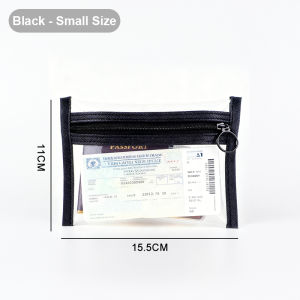 THREAD PROJECTS VK Flat Pouch Black Leather Transparent PVC Passport Passbook Holder Travel Document Bag