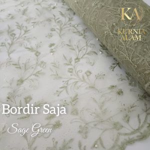 Bahan Kain Bridesmaid Kondangan Premium Modern Warna Putih Sage Green Motif Bunga Terlaris di jual per 0.5meter