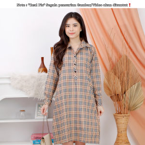 RED anggie Dress 1022/Dress Casual/Dress Kotak Katun/Terusan Santai Motif