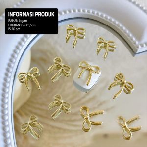Hiasan kuku alloy 3D logam decorations penataan kuku palsu paduan motif pita cute silver gold emas perak aksessoris diy nail art berbentuk bow busur mewah elegan 10pcs accessories