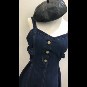 Denim plus size jumper dress jumperskirt 2021 autumn new denim slip dark blue design sense set womens two-piece temperament long㏇X0410